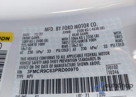 2023 Ford Bronco Sport Outer Banks из США, поврежденный, VIN 3FMCR9C63PRD00970